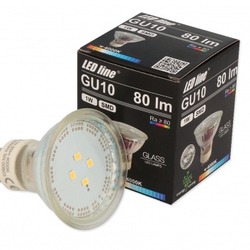 LED spuldze 1W, 80lm, 4000K, GU10, Stikla