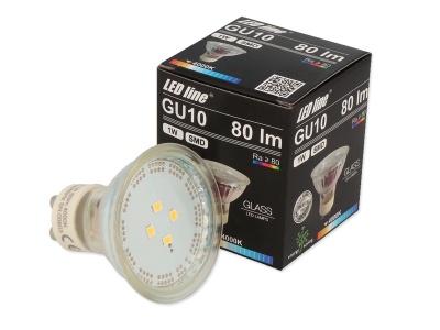 LED spuldze 1W, 80lm, 4000K, GU10, Stikla