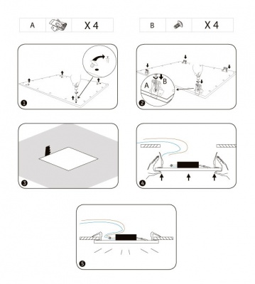 Stiprinājumi atsperes-klipši iebūvējamiem LED paneļiem, komplekts