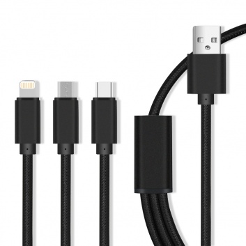 Vads 3 vienā  USB - Lightning + USB-C + microUSB 2.1A mels ar ātro uzlādi.