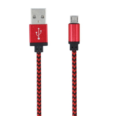 Vads  USB - microUSB 1,0 m 1A sarkans (braided)
