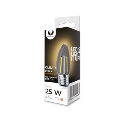 E27  2w led  filament spuldze caurspīdīga