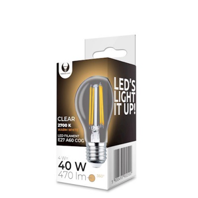 E27  4w  A60  led  filament  spuldze  caurspīdīga