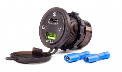 Ūdensizturīgs  tālruņa  lādētājs  USB + USB C 12/24V MOD-07 M