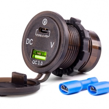 Ūdensizturīgs  tālruņa  lādētājs  USB + USB C 12/24V MOD-07 M