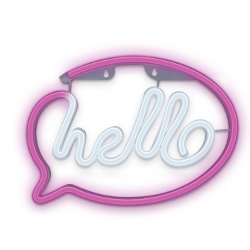 Neona  LED  gaisma  HELLO  rozā  balts  Bat + USB  FLNE15