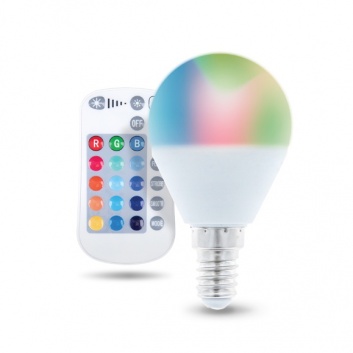 LED  spuldze  E14  G45  RGB + Balta  5W  + RC
