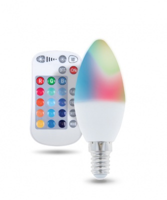 LED  spuldze  E14  C37 RGB + Balta  5W  + RC