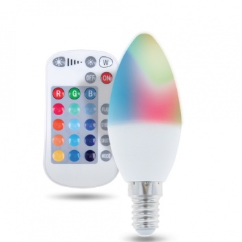 LED  spuldze  E14  C37 RGB + Balta  5W  + RC