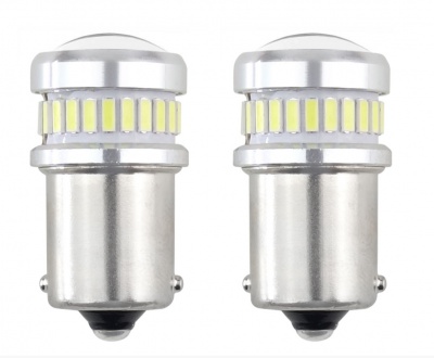 Autospuldzes  LED  CANBUS  3014  24SMD + 3030 6SMD  1156  BA15S  P21W  R10W  R5W  Balta 12V/24V (2gab)