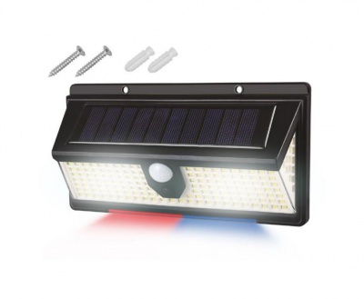 Solārais  LED  gaismeklis  172 LED  SMD  white  18 SMD  blue-red, 2000lm  PIR  IP65  2400mAh