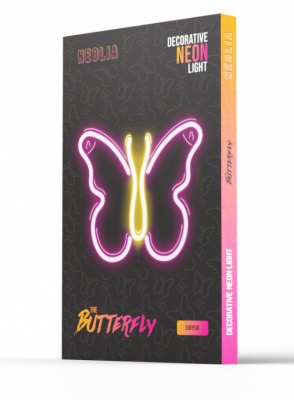 Neona  LED  gaismas  dekors  BUTTERFLY  rozā  Bat + USB  NNE03  Neolia