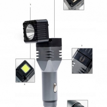 LED  auto  lukturis  4 vienā, 1500mAh, 2,1A USB  lādētājs  stikla  āmurs, magnēts, atlokāms