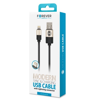 Moderns  USB  kabelis - Lightning  1,0 m  2A  melns