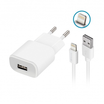TC-01  lādētājs  1x USB  2A  balts + Lightning  kabelis