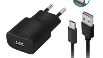 TC-01  lādētājs  1x USB  2A  melns + USB-C  kabelis