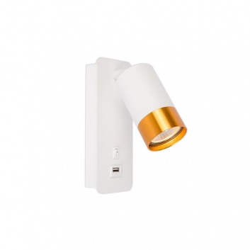Sienas  lampa  lasīšanai  GU10  Klemens  balta, zelta ar  USB