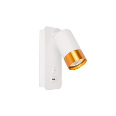Sienas  lampa  lasīšanai  GU10  Klemens  balta, zelta ar  USB