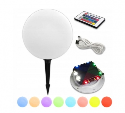 LED  dārza  lampa  RGB  bumba 30cm balta  ar  saules bateriju