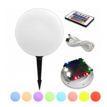 LED  dārza  lampa  RGB  bumba 30cm balta  ar  saules bateriju