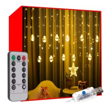Gaismas  aizkars  108 LED  USB  silti  balts  KŚ19736