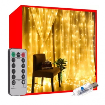 Gaismas  aizkars  300  LED  USB - silti  balts  KŚ19768