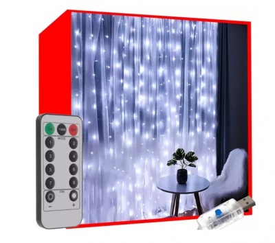 Gaismas  aizkars  300  LED  USB-vēsi  balts  KŚ19766