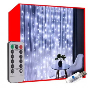 Gaismas  aizkars  300  LED  USB-vēsi  balts  KŚ19766