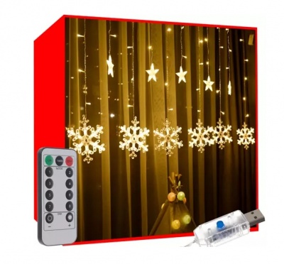 Gaismas  aizkars  138  LED  USB  silti  balts  KŚ19746