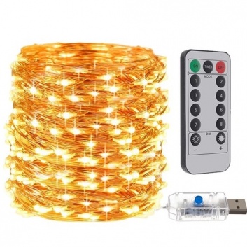 USB  Ziemassvētku  lampiņas - stieple  300  LED  silti  balta