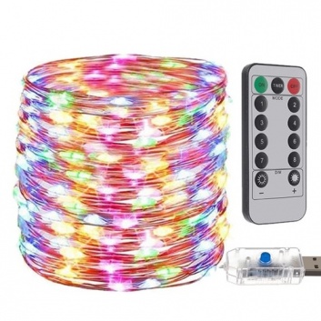 USB  Ziemassvētku  lampiņas - stieple  300 LED  daudzkrāsu