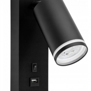 GU10  lasīšanas  sienas  lampa  55mm  melna  ar  USB