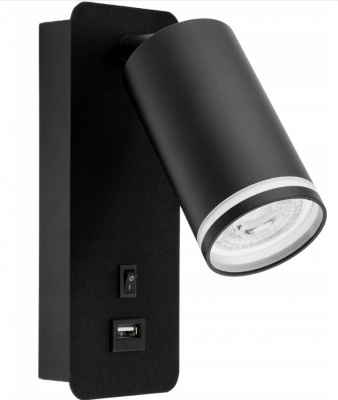 GU10  lasīšanas  sienas  lampa  55mm  melna  ar  USB