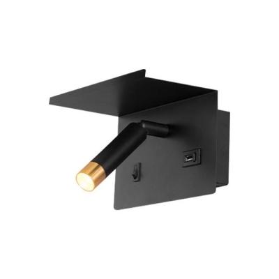Piero  sienas  lampa  lasīšanai  ar  USB+plaukts,  melns + zelts (G9)
