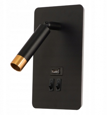 G9+LED  Piero  lasīšanas  sienas  lampiņa ar USB  melns+zelts