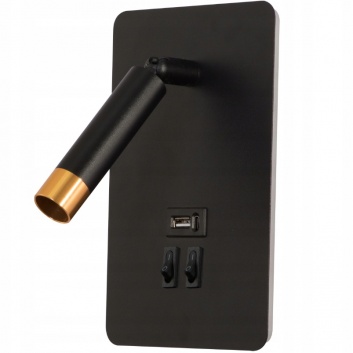 G9+LED  Piero  lasīšanas  sienas  lampiņa ar USB  melns+zelts