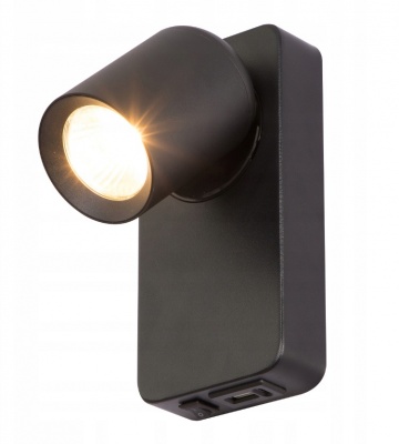 GU10  Timo  sienas  lampa  lasīšanai,  melna,  USB A+C