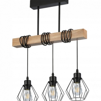 LED lustra E27 Otto x3 50cm melna + koka