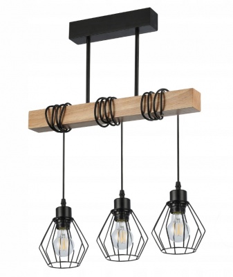 LED lustra E27 Otto x3 50cm melna + koka