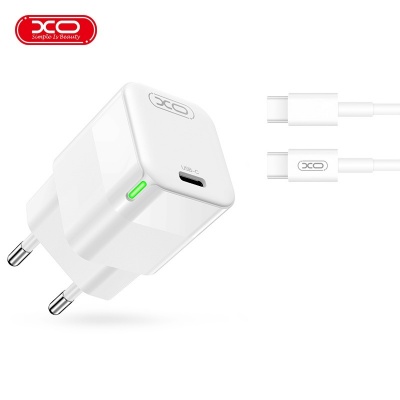 XO  sienas  lādētājs  CE06  PD  30W  1x USB-C  balts + USB-C - USB-C  kabelis