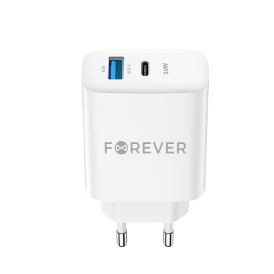 Forever  TC-07-30AC PD QC  lādētājs  1x USB-C 1x USB  30W  balts