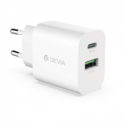 Devia  sienas  lādētājs  Smart  PD  1x USB-C  1x USB  20W  balts