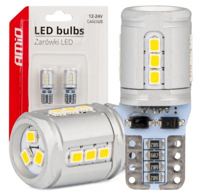 LED  spuldzes  CANBUS  T10e  W5W  15x2016  SMD  White  12V/24V  AMIO-03723