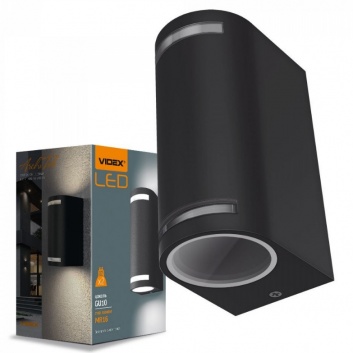 VIDEX  fasādes  gaismeklis  2XGU10 , IP44  VIDEX-JUSTIN-BLACK, MELNS  VL-AR022B