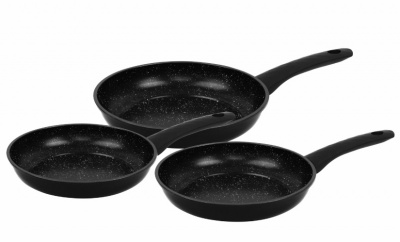 Herzberg  HG-04746BLK: 3 daļu  marmora  pārklājuma  kaltas  cepšanas  pannas  komplekts - melns