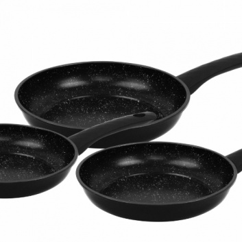Herzberg  HG-04746BLK: 3 daļu  marmora  pārklājuma  kaltas  cepšanas  pannas  komplekts - melns