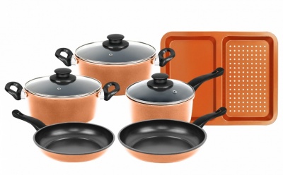 Herzberg  HG-04838: 9 nepiedegošu  vara  virtuves  piederumu  komplekts