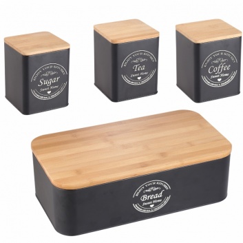 Herzberg  HG-04401: 4 maizes  kārbu  komplekts  ar  trauciņiem - matēti  melns