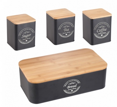 Herzberg  HG-04401: 4 maizes  kārbu  komplekts  ar  trauciņiem - matēti  melns