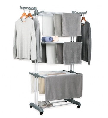 Herzberg  HG-8034GRY: Pārvietojams  drēbju  pakaramais - žāvētājs , pelēks , balts, melns